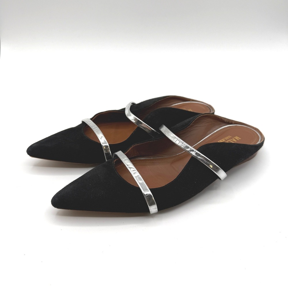 Malone Souliers Maureen Flat Mules Women 39 Black Silver Double Strap Designer